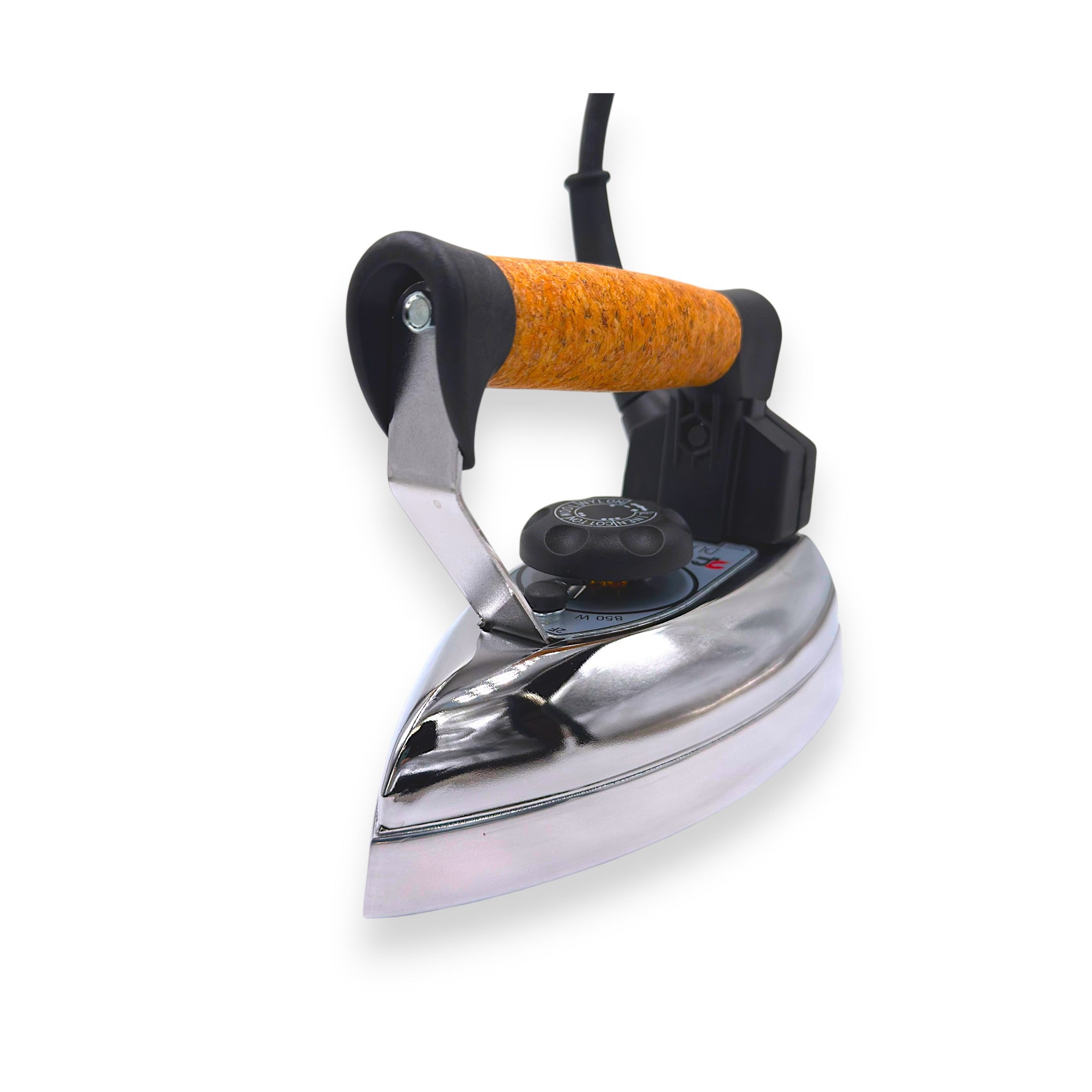 Due Effe ACA1004 IR35016 dry electric iron isometric view showing full profile mono-block sole plate cork handle