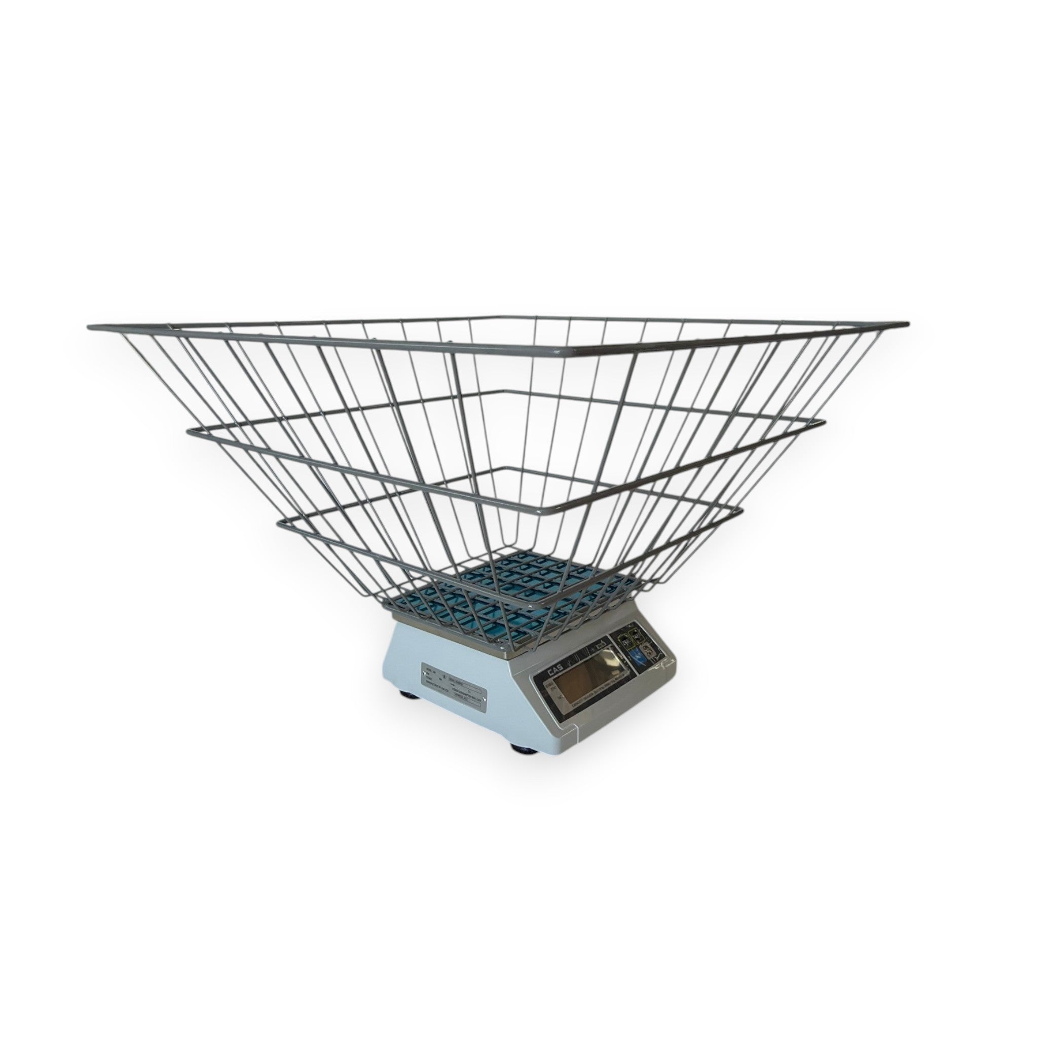 Scale with a wire basket for coin op and fluff and fold