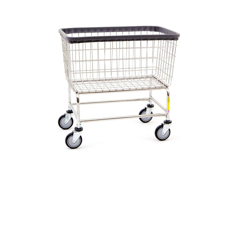 Large capacity wire laundry cart 4.5 bushel 60 lb with thick air cushioned bumper for dry cleaners nursing homes coin laundry