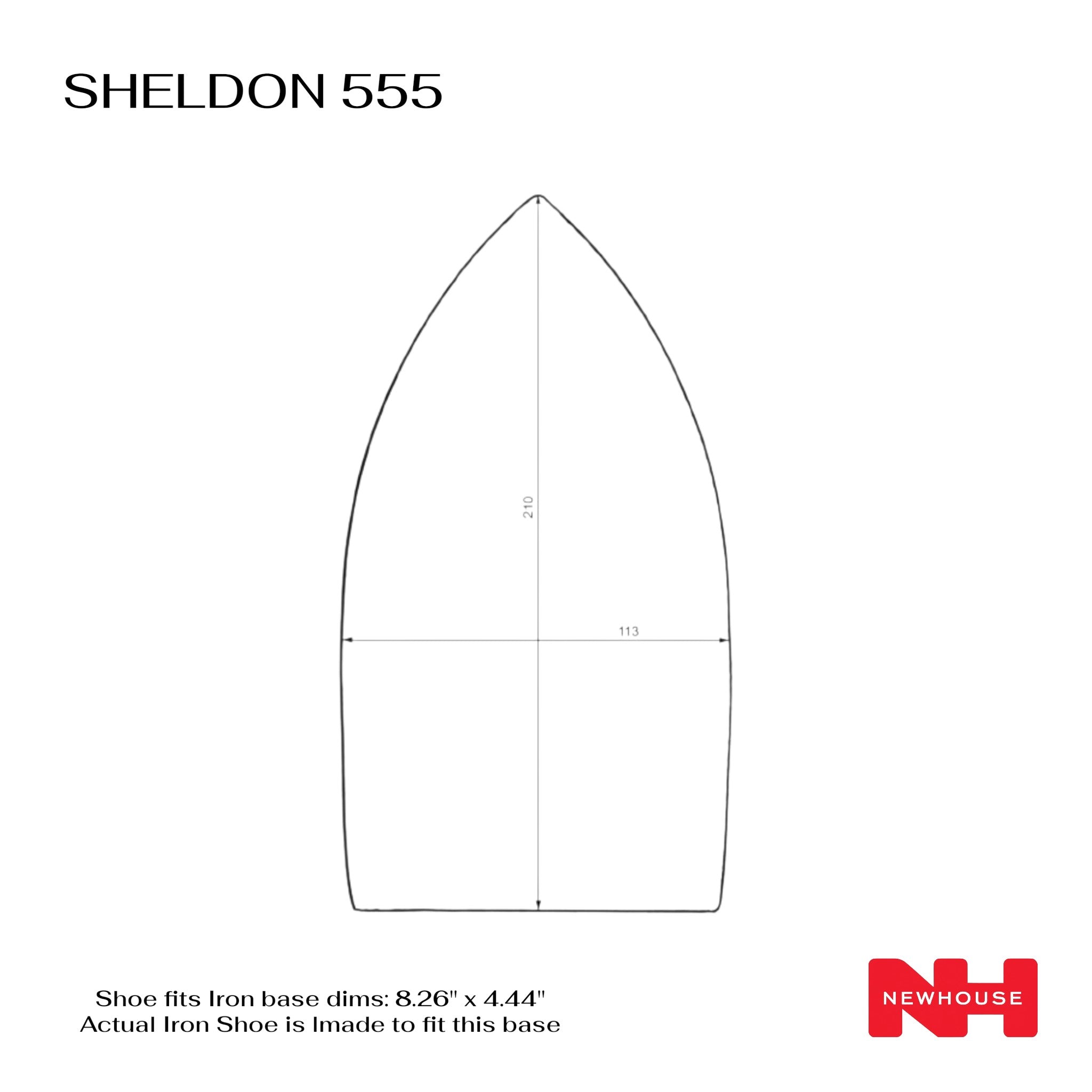 Iron shoe IS61 base view showing  sole plate dimensions for Sheldon model 555 iron.