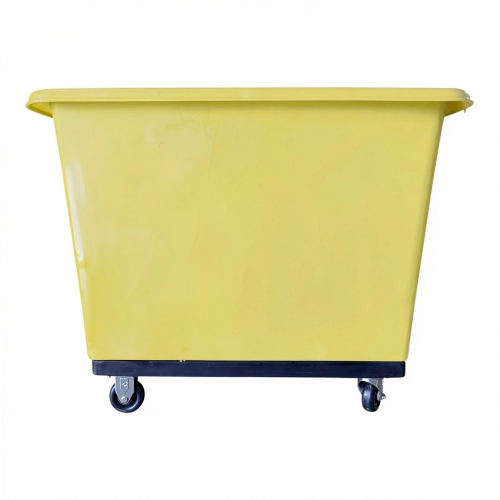 6-bushel poly truck blue main view showing durable poly body non-marking casters 275 lb capacity for commercial laundry